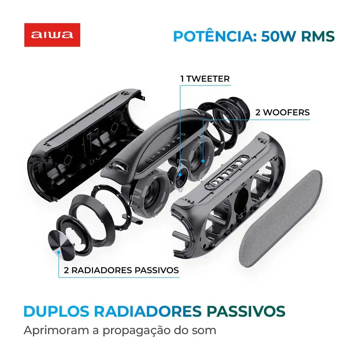 Caixa de Som Boombox AIWA BBS-02A 50W RMS BT - Preto