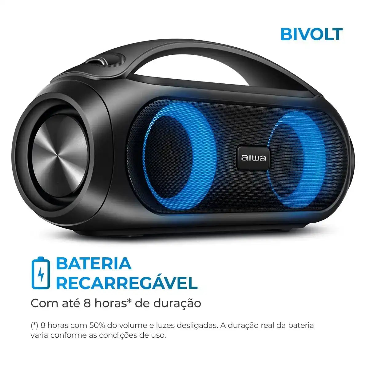 Caixa de Som Boombox AIWA BBS-02A 50W RMS BT - Preto