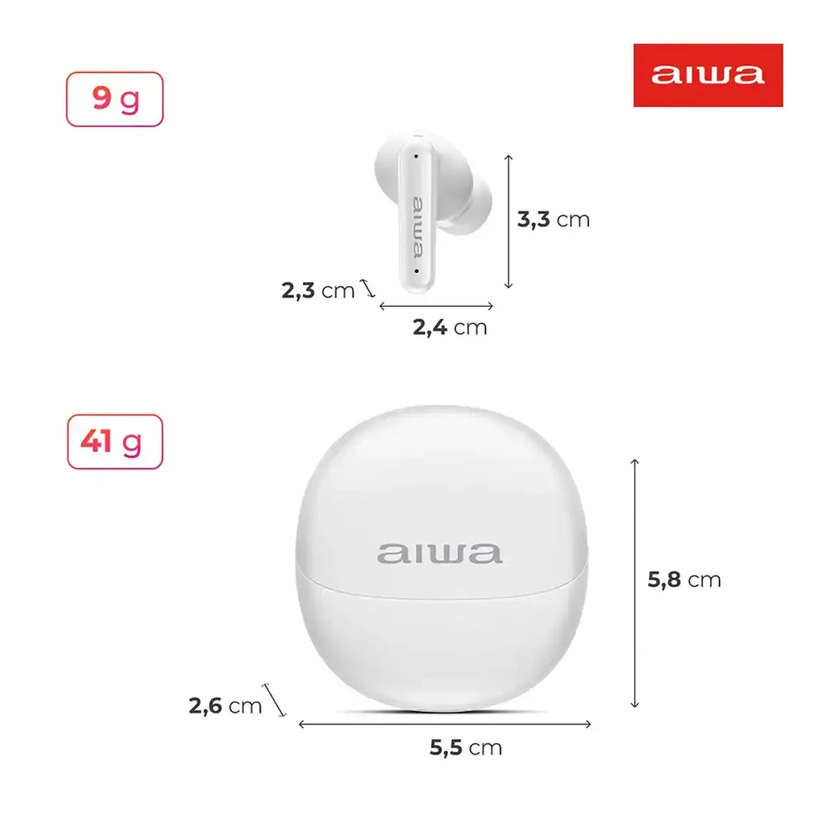 Fone de Ouvido Eardbud AIWA AWS-EB-04-W Bluetooth - Branco
