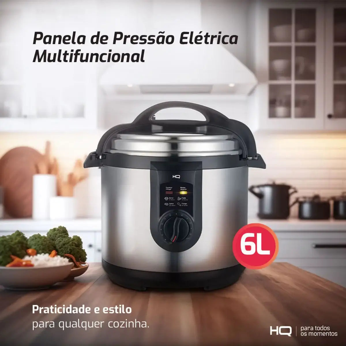 Panela de Pressão Elétrica Multifuncional HQ 6 Litros Inox HQ-Y6M2I - 110/127V