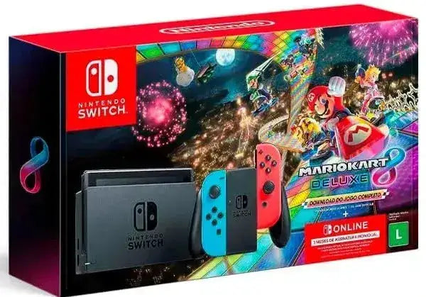 Console Nintendo Switch Azul e Vermelho + Joy-Con Neon + Mario Kart 8 Deluxe EX2