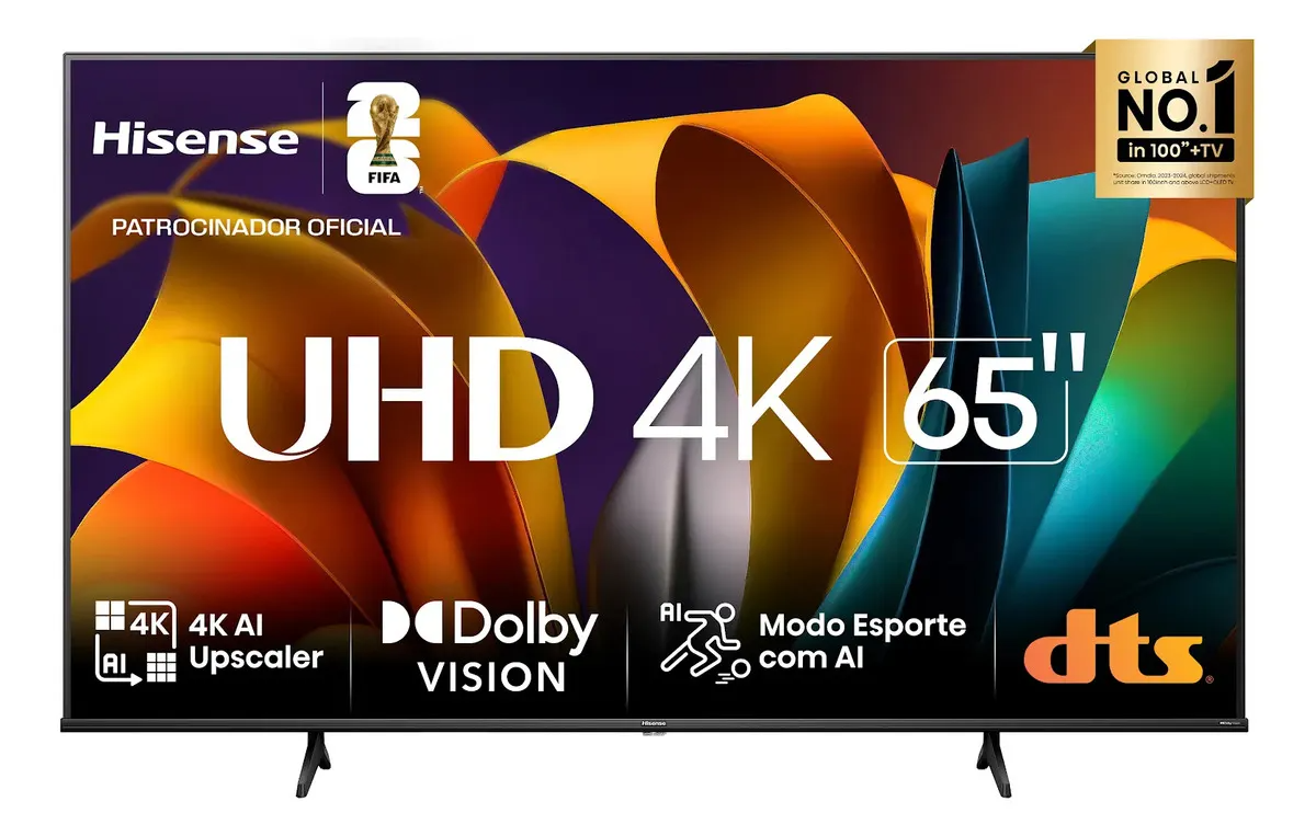 Smart TV 65" UHD 4K QLED Hisense 65Q6N Google TV com HDR10+, Dolby Atmos, Sports Mode, Game Mode Plus e Compatível com Alexa