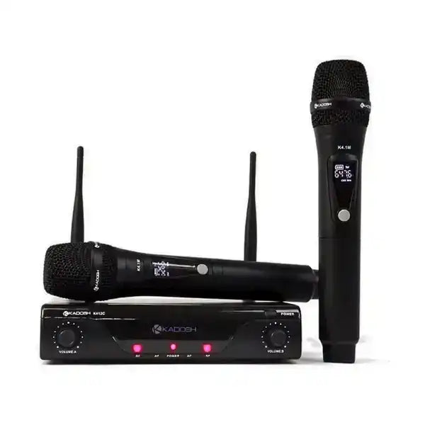 Microfone Sem Fio Kadosh K-412M UHF Duplo Bastão com Bateria Recarregavel, até 50 m de distancia