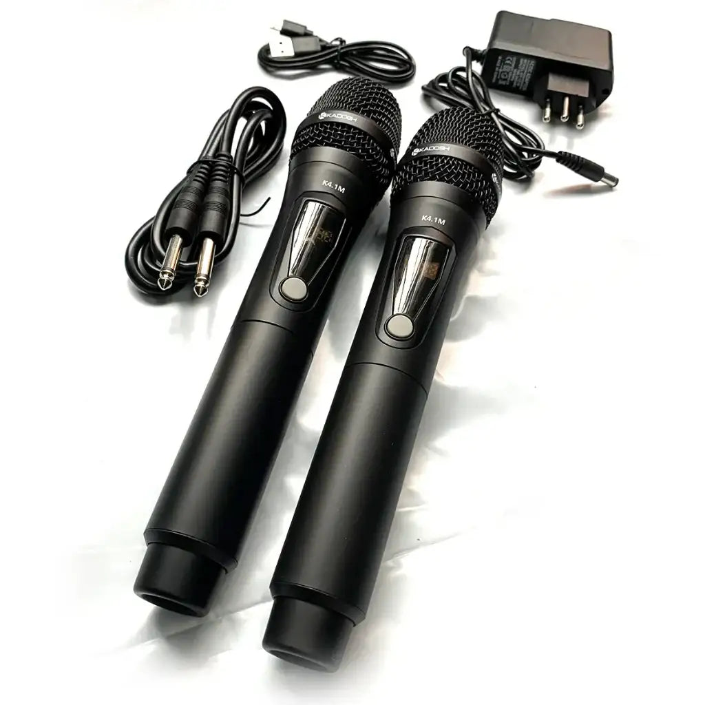 Microfone Sem Fio Kadosh K-412M UHF Duplo Bastão com Bateria Recarregavel, até 50 m de distancia