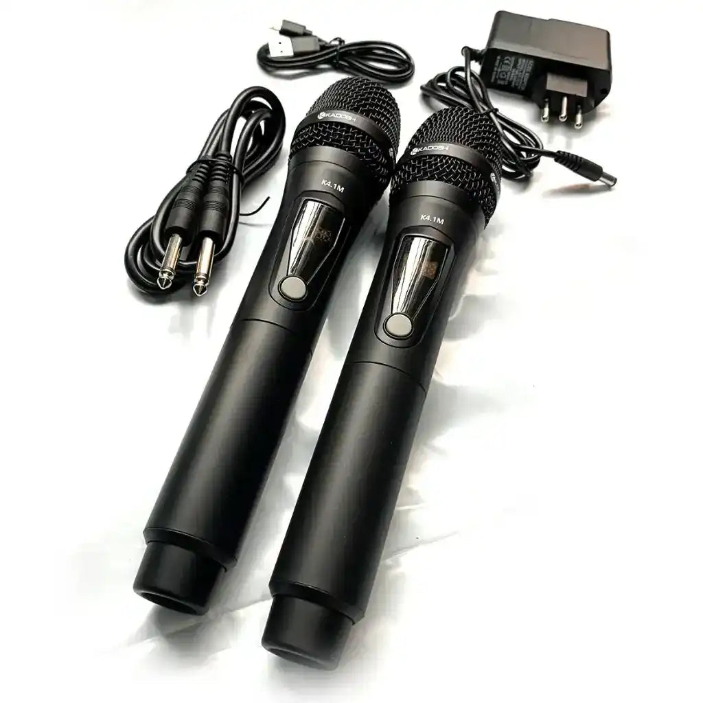 Microfone Sem Fio Kadosh K-412M UHF Duplo Bastão com Bateria Recarregavel, até 50 m de distancia