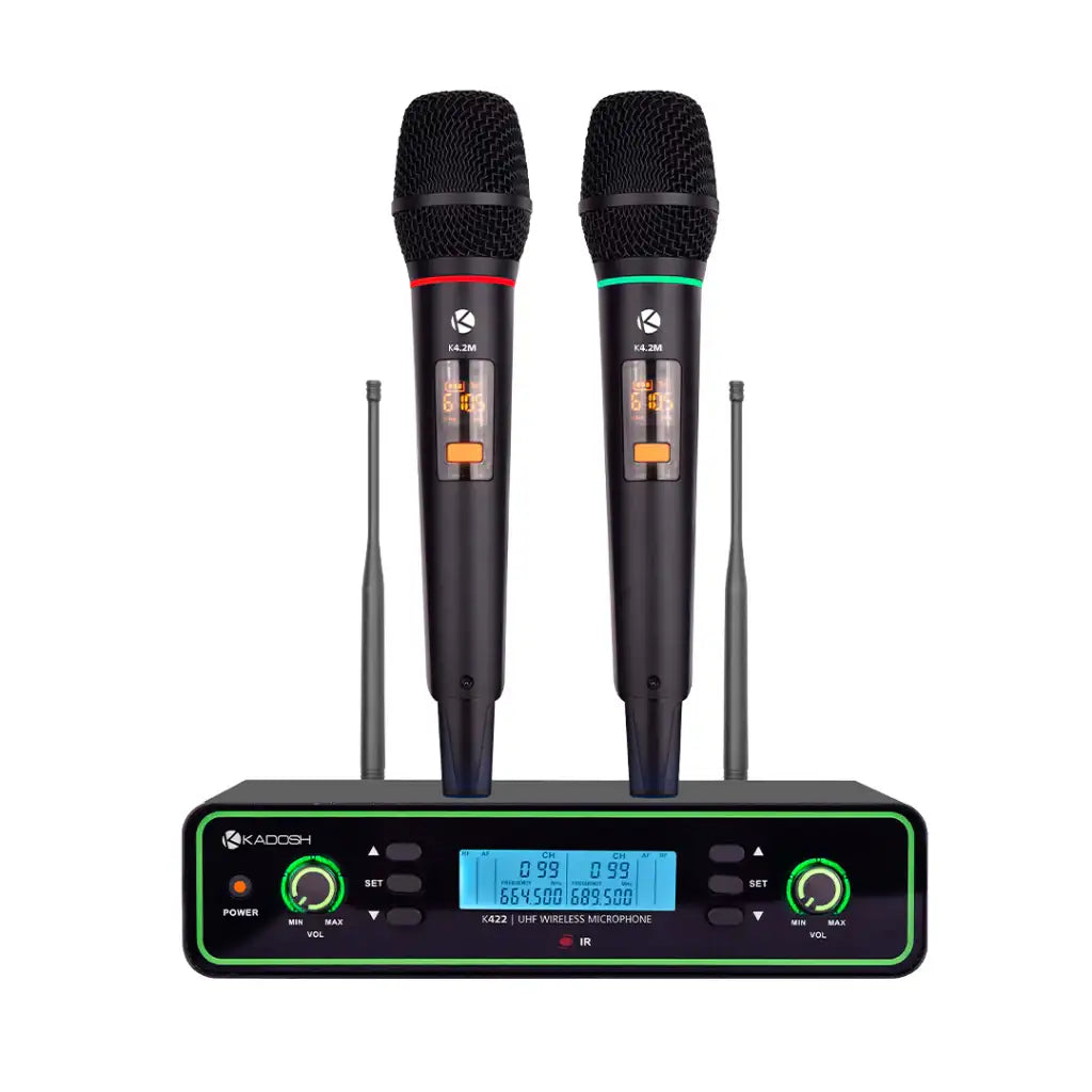 Microfone Sem Fio Duplo De Mao UHF Kadosh K-422M - Preto