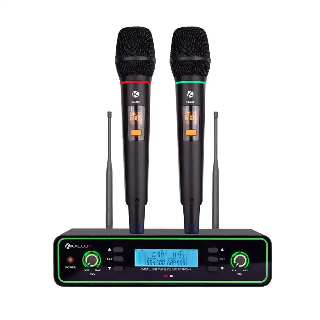 Microfone Sem Fio Duplo De Mao UHF Kadosh K-422M - Preto