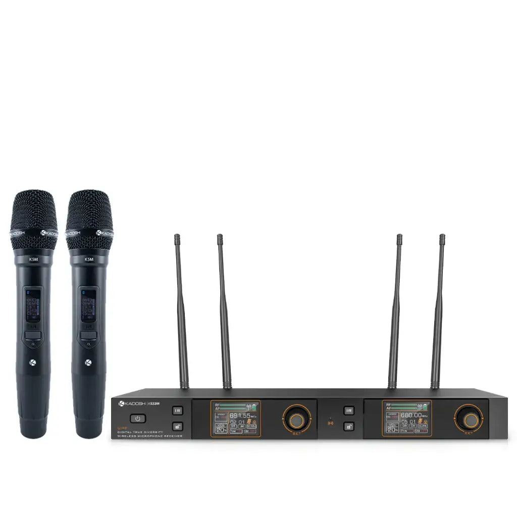 Microfone Sem Fio Kadosh K-522M UHF Bastão Duplo Com Bateria Recarregável - Preto