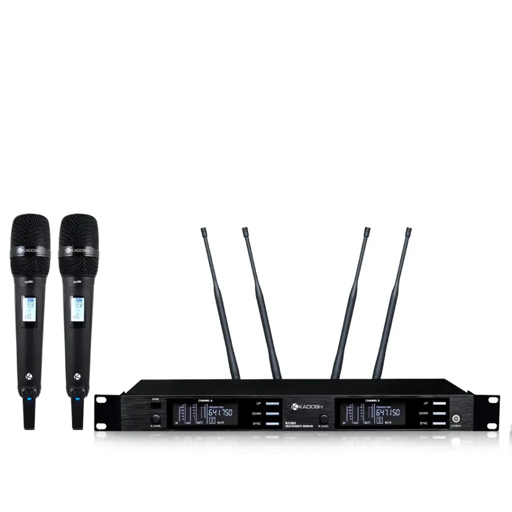Microfone Sem Fio Kadosh K-1202M UHF Bastão Duplo - Preto