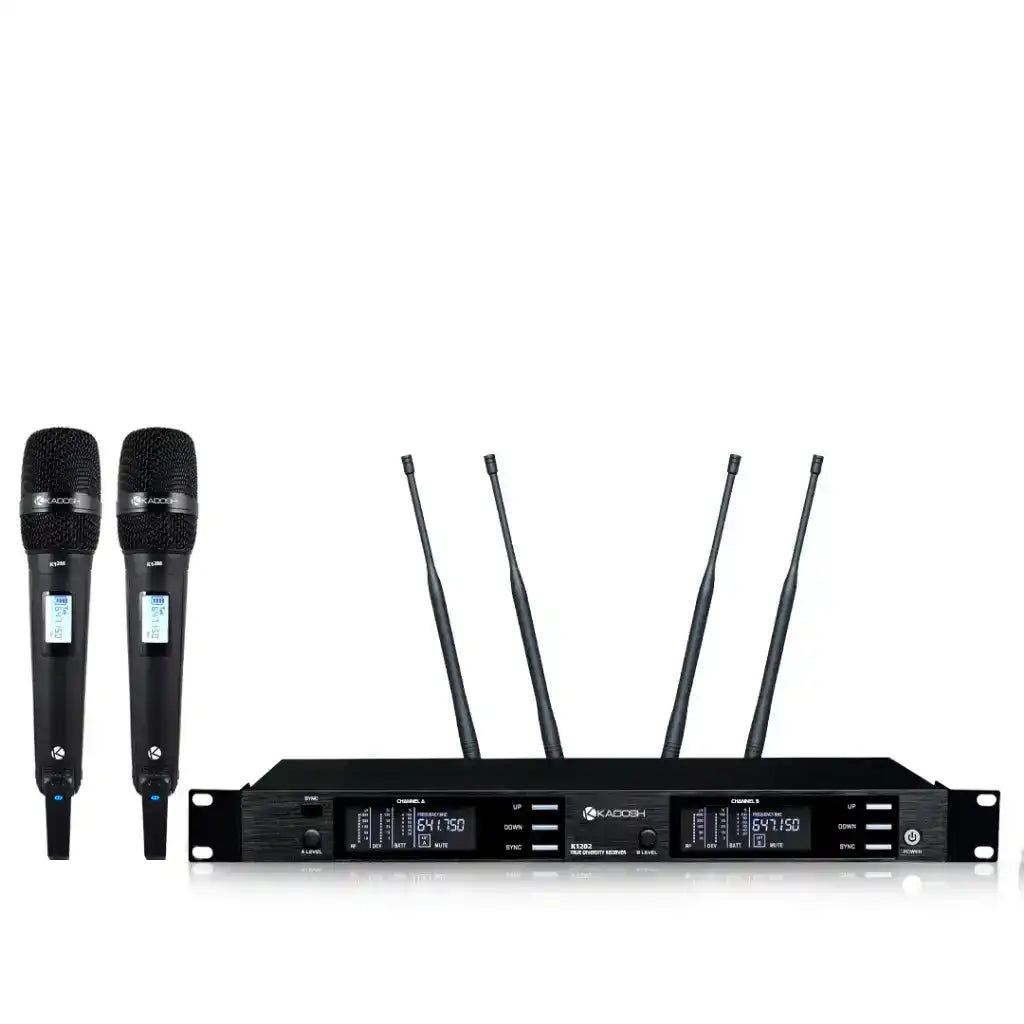 Microfone Sem Fio Kadosh K-1202M UHF Bastão Duplo - Preto