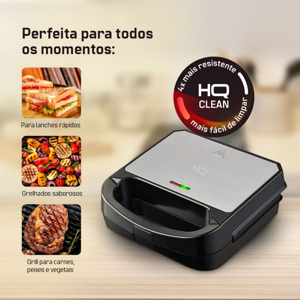 Sanduicheira e Grill HQ 750W Antiaderente Inox HQ-SG001 - 127V