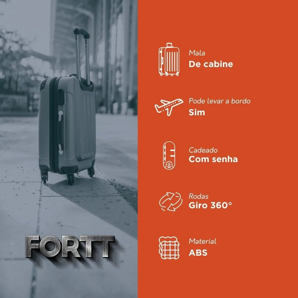 Mala de Bordo ABS 4 Rodas Adventure Fortt Prata - MAB01 até 10kg