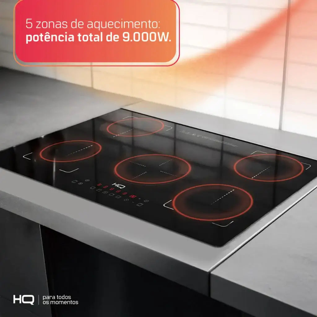 Cooktop de Indução Embutir HQ 5 Bocas Painel Touch Free Zone 220V Preto