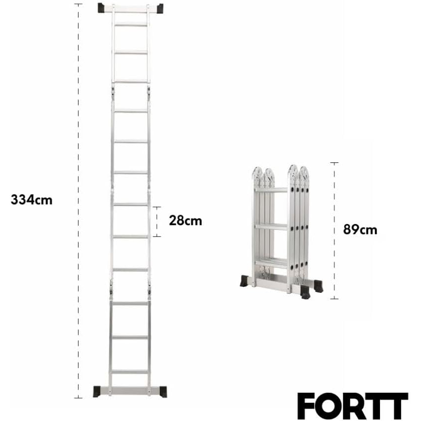 Escada Articulada Multifuncional 4x3 Alumínio Fortt 12 Degraus 3.34m