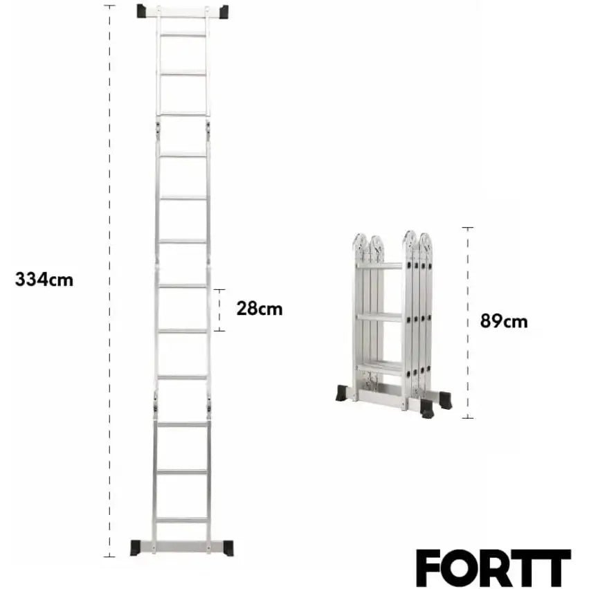 Escada Articulada Multifuncional 4x3 Alumínio Fortt 12 Degraus 3.34m