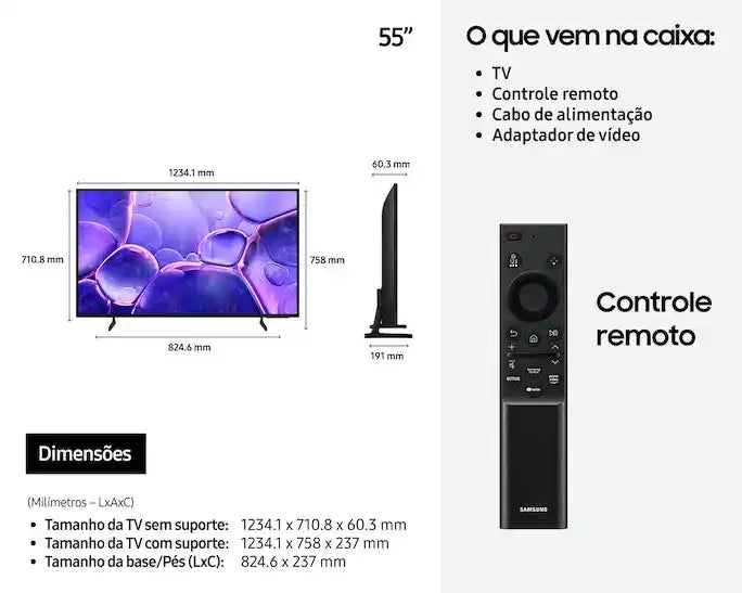 Samsung Smart TV 55" Crystal UHD 4K U8100F 2025