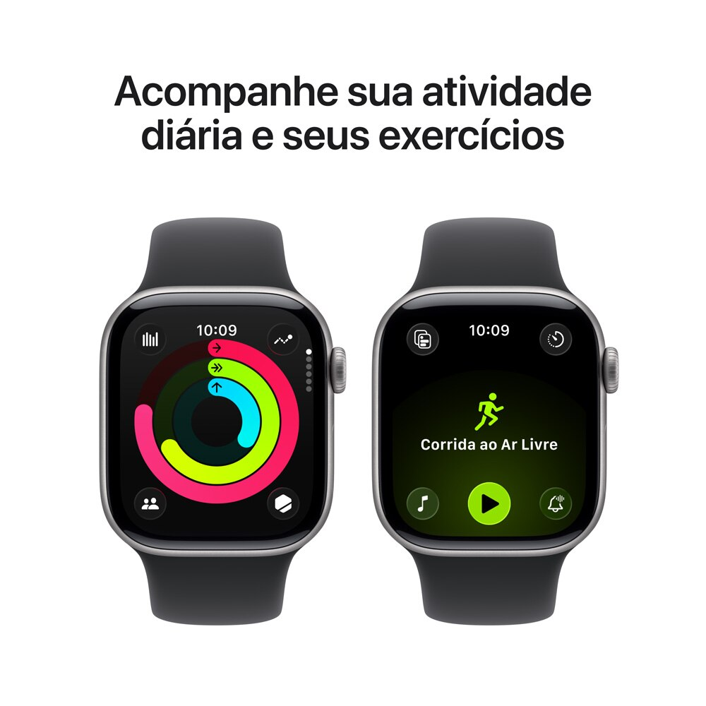 Apple Watch Series 11 46mm GPS Cinza Espacial com Pulseira Esportiva Preta - P/M