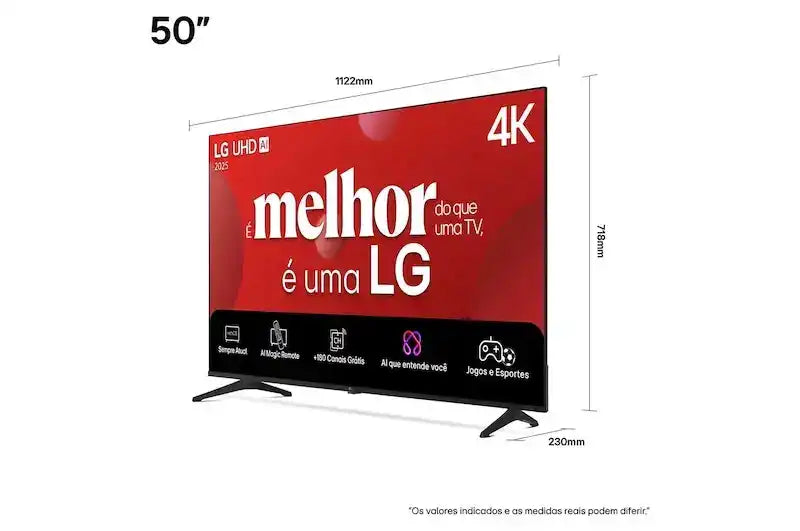 Smart TV LG UHD AI 4K UA85 de 50" Google Cast Alexa Integrado Controle AI Smart Magic WebOS 2025 - 50UA8550PSA