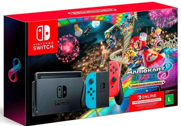 Console Nintendo Switch Azul e Vermelho + Joy-Con Neon + Mario Kart 8 Deluxe EX2