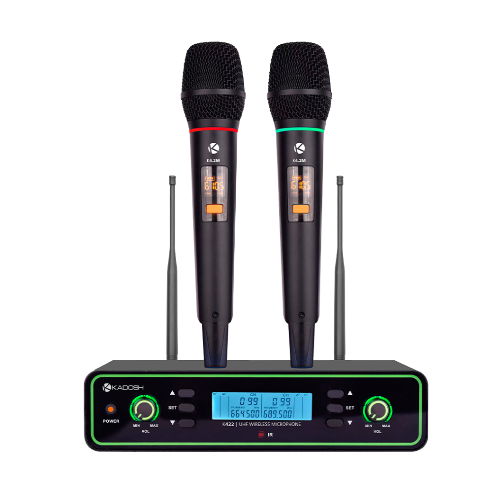 Microfone Sem Fio Duplo De Mao UHF Kadosh K-422M - Preto