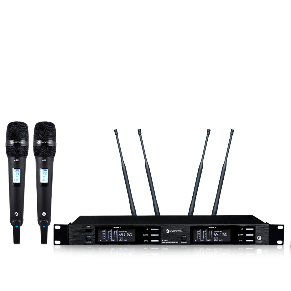 Microfone Sem Fio Kadosh K-1202M UHF Bastão Duplo - Preto