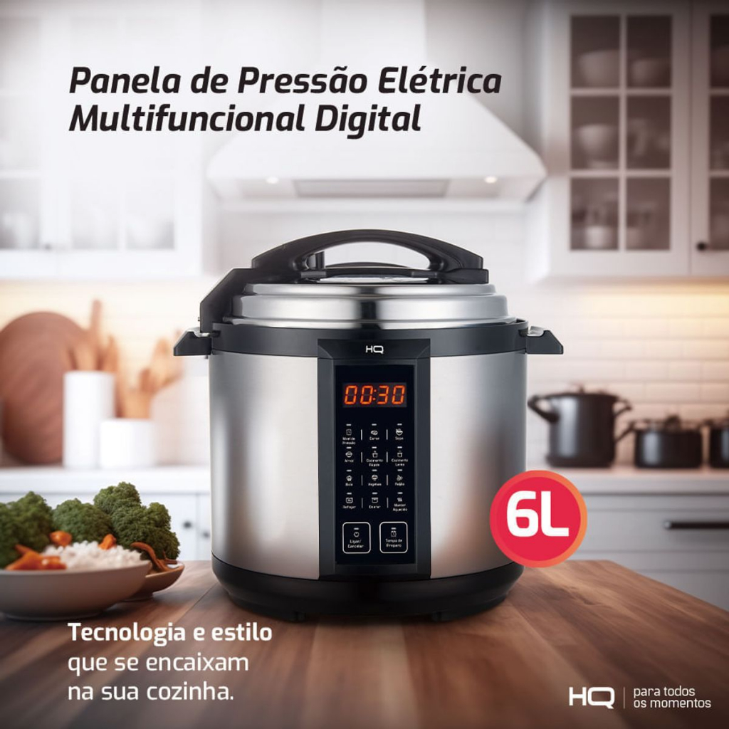 Panela de Pressão Elétrica Multifuncional HQ 6 Litros Inox HQ-Y6M2I - 110/127V