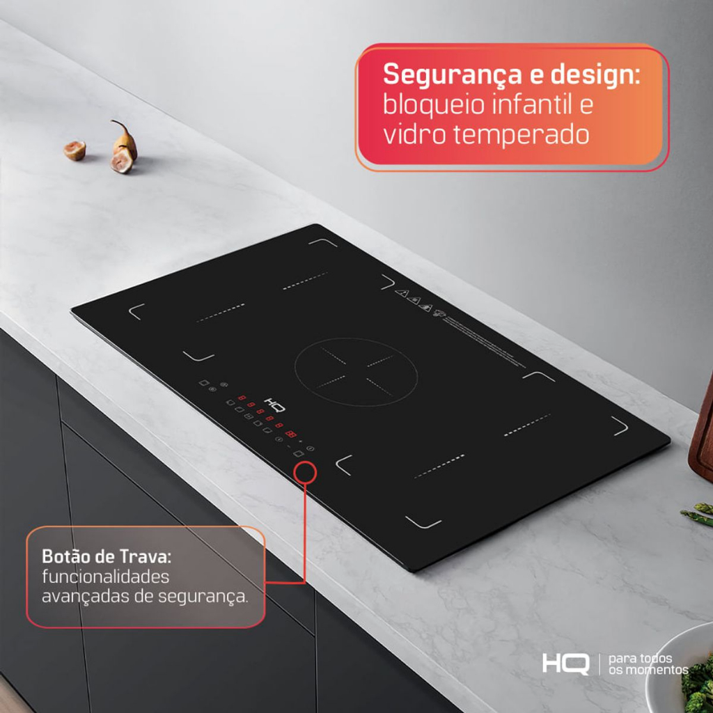Cooktop de Indução Embutir HQ 5 Bocas Painel Touch Free Zone 220V Preto