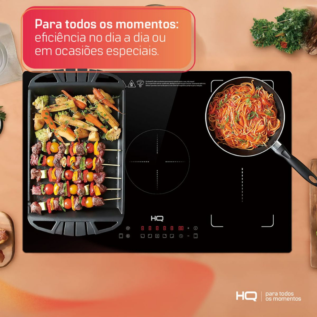 Cooktop de Indução Embutir HQ 5 Bocas Painel Touch Free Zone 220V Preto