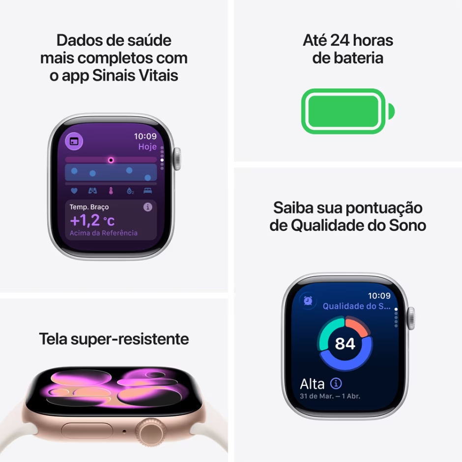 Apple Watch Series 11 46mm GPS Prata com Pulseira Esportiva Roxo Névoa - P/M