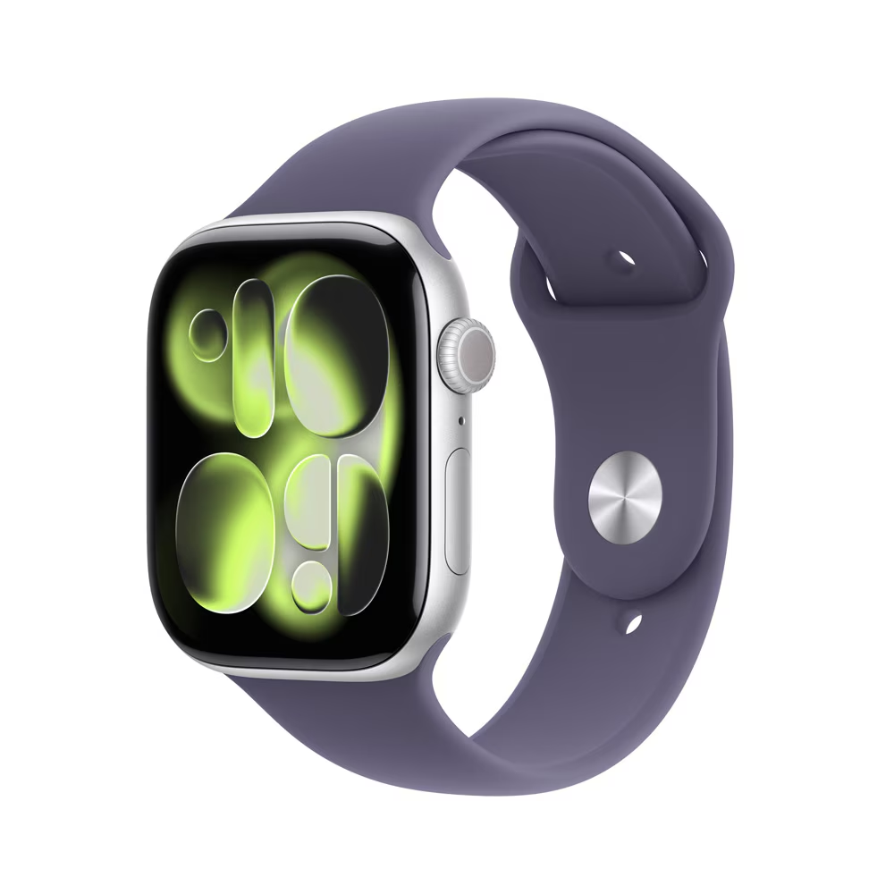 Apple Watch Series 11 46mm GPS Prata com Pulseira Esportiva Roxo Névoa - P/M