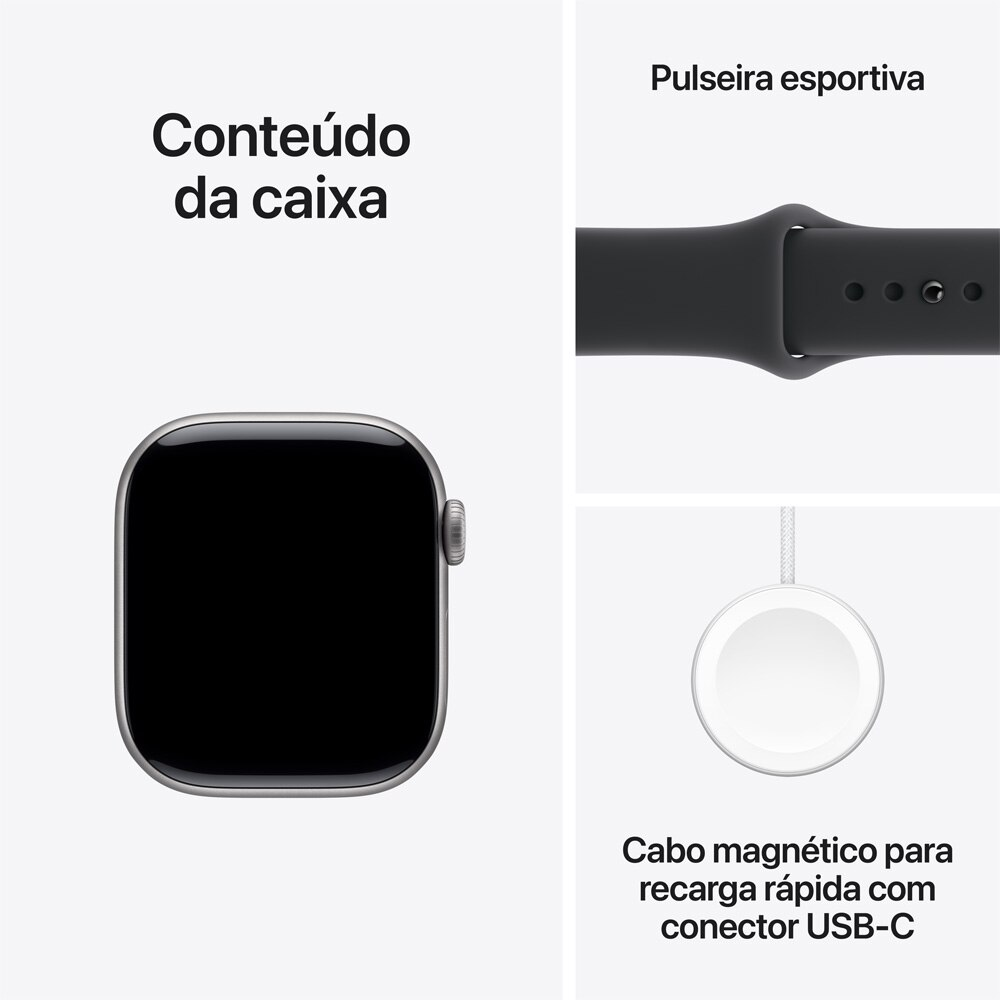 Apple Watch Series 11 46mm GPS Cinza Espacial com Pulseira Esportiva Preta - P/M