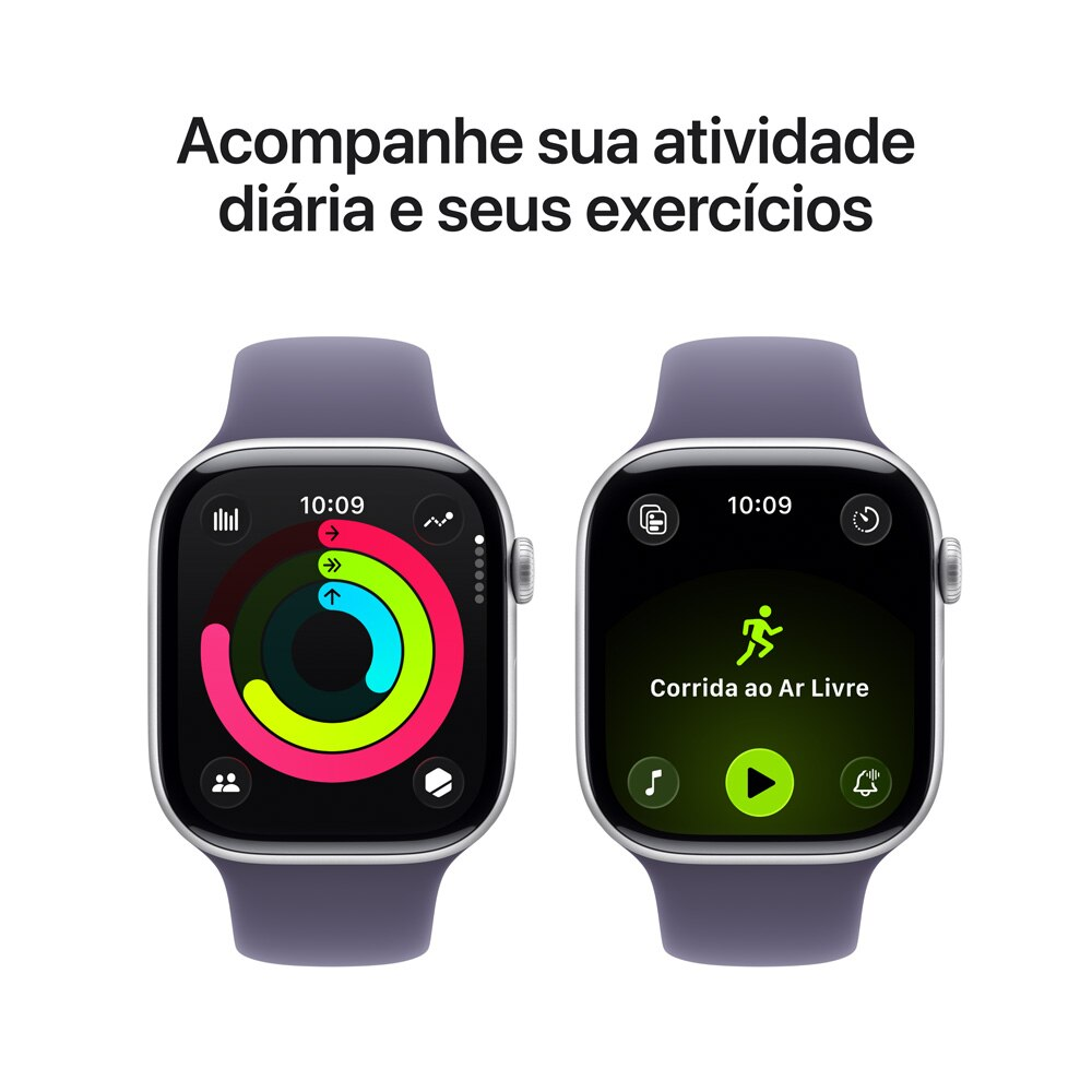 Apple Watch Series 11 46mm GPS Prata com Pulseira Esportiva Roxo Névoa - P/M
