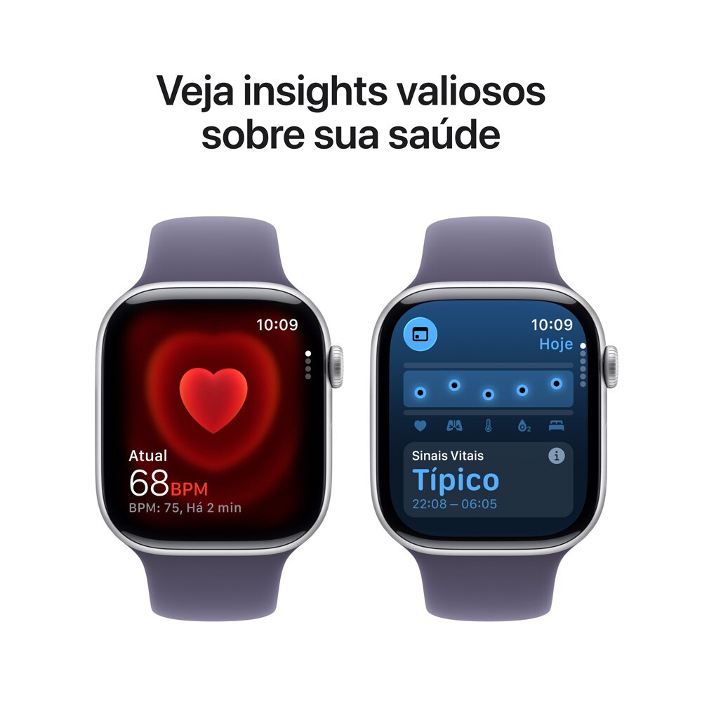 Apple Watch Series 11 46mm GPS Prata com Pulseira Esportiva Roxo Névoa - P/M