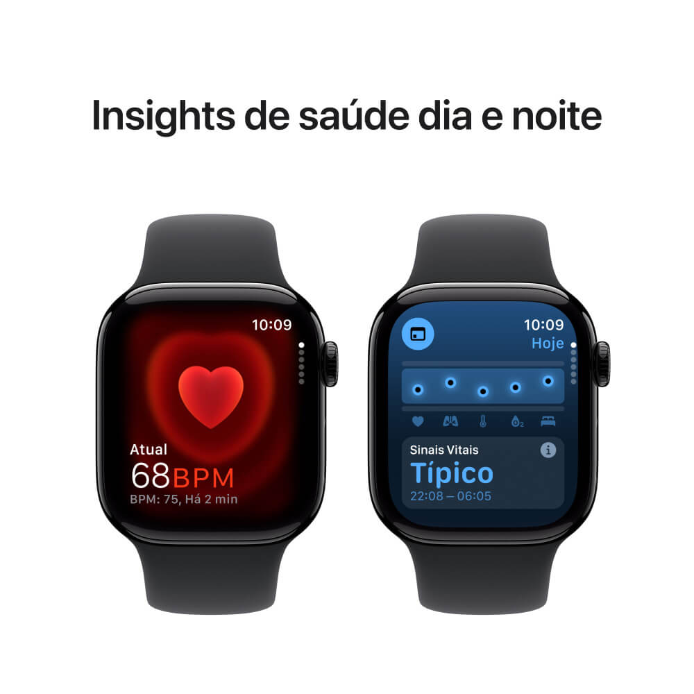 Apple Watch Series 10 42mm GPS Preto Brilhante com Pulseira Esportiva Preta - P/M