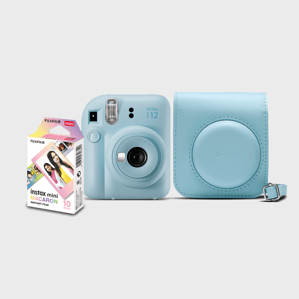 Kit Câmera Instantânea FujiFilm Instax Mini 12 Azul Candy com Bolsa e Pack 10 Filmes