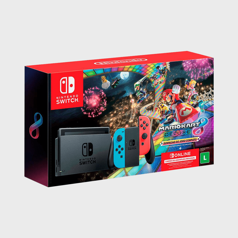 Console Nintendo Switch Azul e Vermelho + Joy-Con Neon + Mario Kart 8 Deluxe EX2